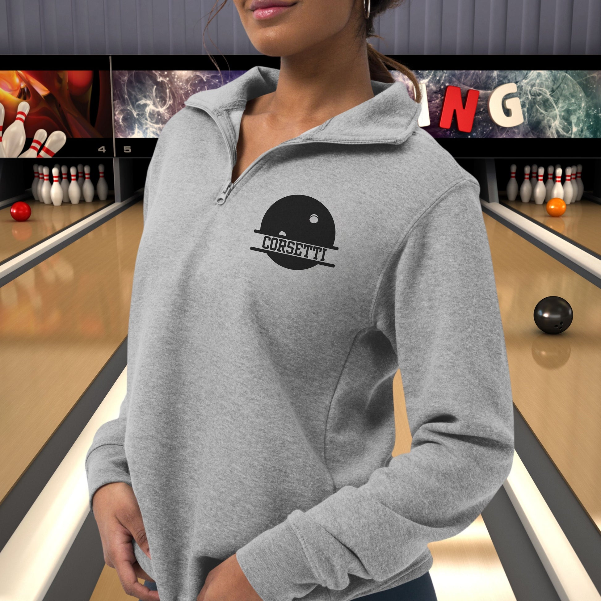 Womens Personalized Fleece Bowling Quarter-Zip, Quarter Zip Pullover Sweater, Custom Bowling Gift, Bowling Coach Gift, Bowling Team Gift