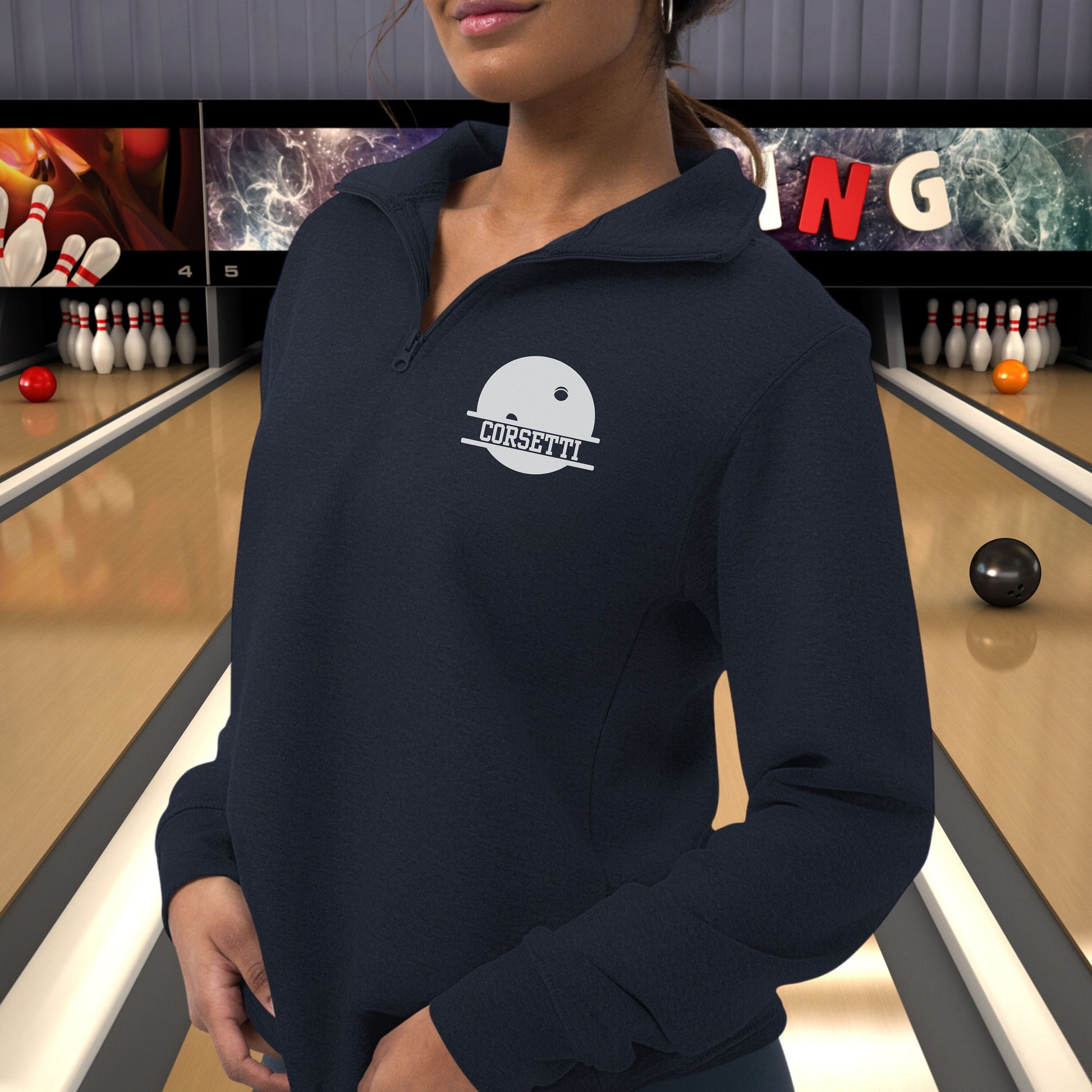 Womens Personalized Fleece Bowling Quarter-Zip, Quarter Zip Pullover Sweater, Custom Bowling Gift, Bowling Coach Gift, Bowling Team Gift