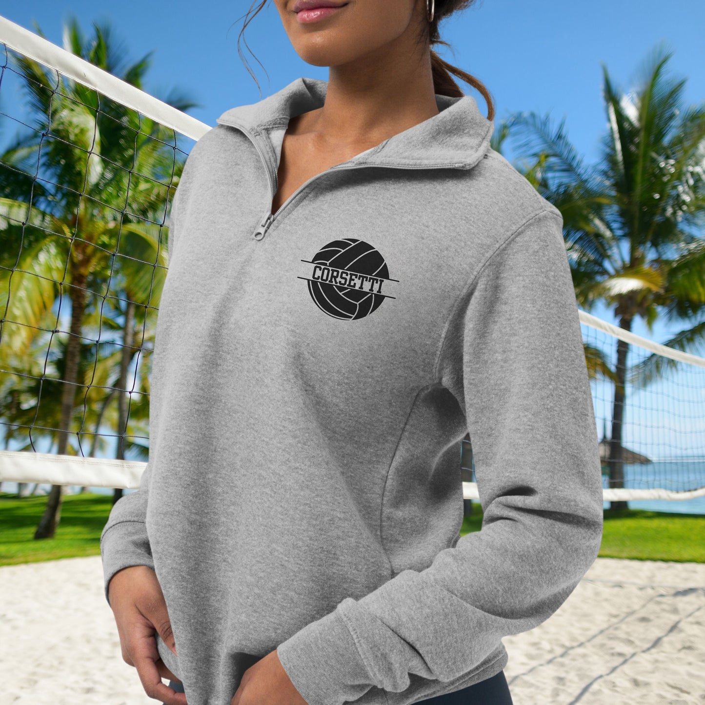 Women's Personalized Fleece Volleyball Quarter-Zip, Pullover Sweater, Custom Volleyball Gift, Volleyball Team, Great Volleyball Coach Gift